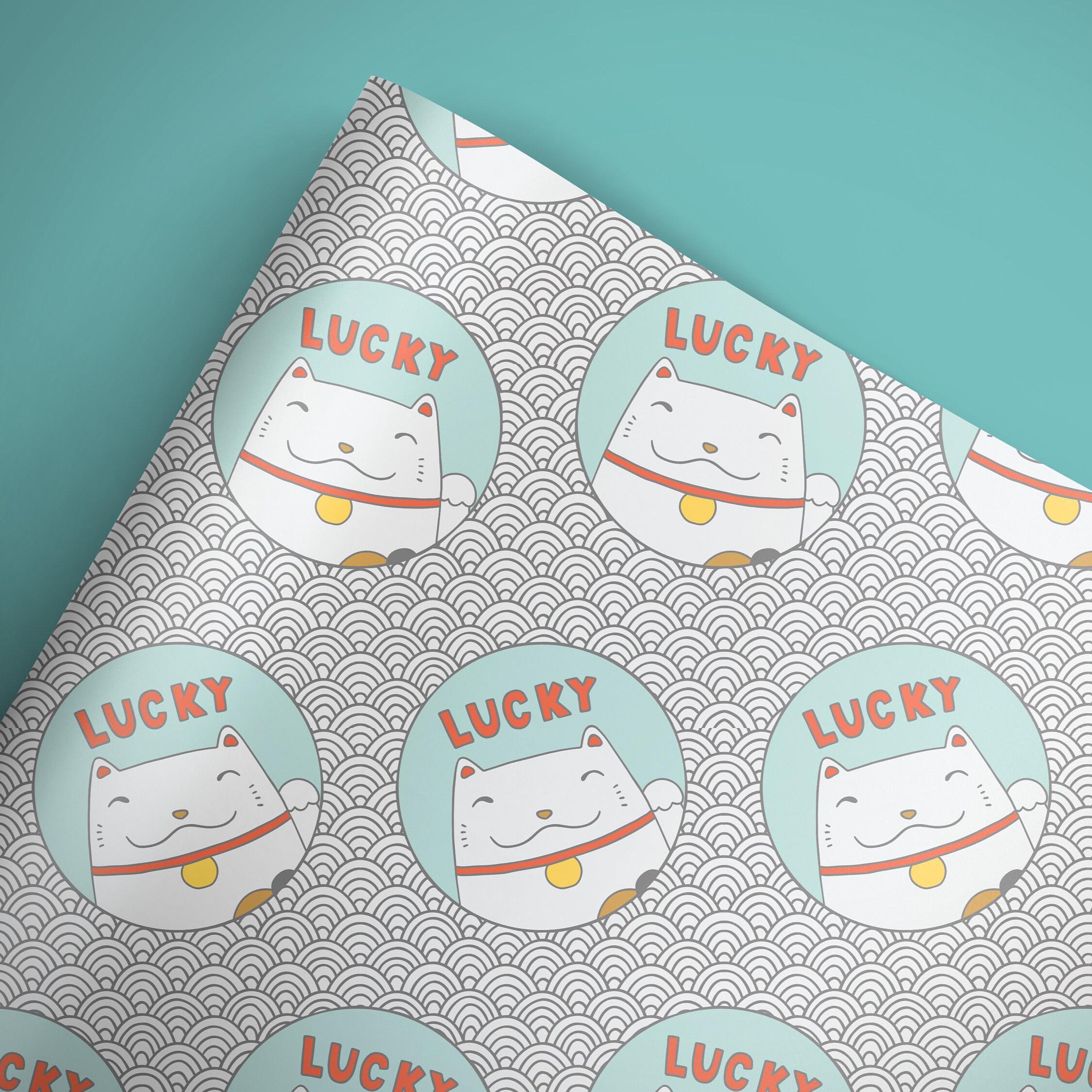 Lucky Cat Maneki-Neko Gift Wrap Paper Roll - Japanese Good Luck Design