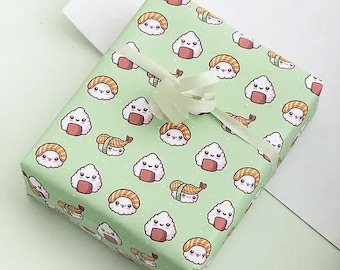 Sushi Kawaii Wrapping Paper: Luxury Gift Wrap Sheets - Cute Gift Wrap with Tags - Japanese style wrapping paper - Birthday & General Gifting