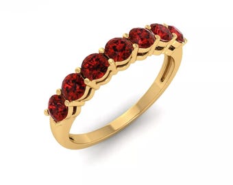 Natural Garnet Ring, Red Garnet Half Eternity Ring, Stackable Ring, Garnet Band, Dainty Garnet Band, Minimalist Ring, Sterling Silver Band