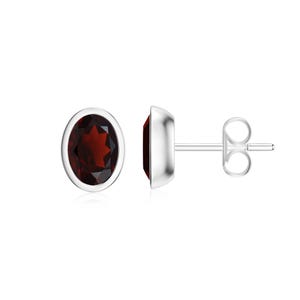 Genuine Red GARNET Oval 925 SILVER Stud Earrings, Oval Cut Natural Gemstone Stud Earrings, Birthstone Earrings For Women, Handmade Studs