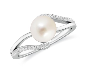 Natural South Sea Pearl Ring Silver | Art Deco Pearl ring | Bypass Pearl ring | June Birthstone Pearl ring | Unique 8, 9, 10 MM Pearl Ring