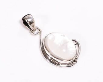 Mother of Pearl Pendant, 925 Sterling Silver Pendant, Handmade Pendant, Statement Pendant Necklace, Pearl Jewelry, Christmas Gift for Women