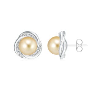 Golden South Sea Pearl Studs, Moissanite Studs Earrings, 925 Sterling Silver Handmade Gold Plated Earrings, June Birthstone Studs Earrings