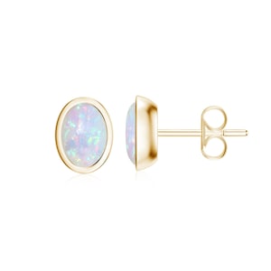 Opal Oval Cabochon Ohrstecker, äthiopische Opal Minimalist Ohrringe Lünette Einstellung, handgemachte Ohrstecker für Unisex Ohrringe, Frauen Ohrringe