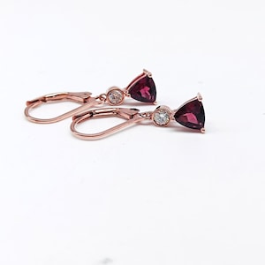 Natural Garnet And Moissanite Art Nouveau Handmade Dangle Earrings for Her, January Birthstone Jewelry, Trillion Garnet Dangling Earrings