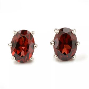 Red Garnet Oval Studs Earrings In 925 Sterling Silver Gold Plated Earrings For Women, 6X4 MM Oval Garnet Earrings Unisex Studs For Her/him