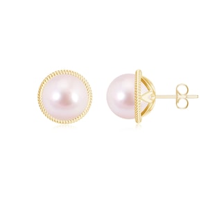 Akoya Pink Pearl Studs Earring, 925 Sterling Silver Pink Pearl Studs Earrings, 6,8,10mm Plain Balls Pearl Studs Earrings, Bezel Setting Stud