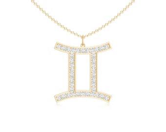 Gold Plated Moissanite Gemini Sign Pendant Necklace, Zodiac Birthstone Gemini Necklace, Gemini Zodiac Sign Gift For Her, 925 Silver Pendant