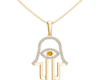 Hand of Fatima Evil-Eye Pendant, 925 Sterling Silver Evil Eye With Hamsa Hand Pendant Necklace For Lucky Charm, Dainty Pendant, Minimalist