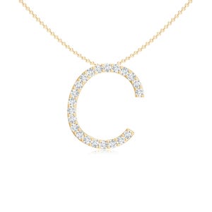 Colar com letra de moissanita C, pingente de alfabeto, colar com letra de ouro 14K sólido, 0,08 CT, cor branca, pedra de moissanita, joia inicial, belo presente