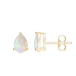 White Opal Teardrop Studs, Walo Fire Opal Earrings, Unisex Studs, 9X7 MM Pear Ethiopian Opal Earrings, October Birthstone Jewelry, Opal Pear