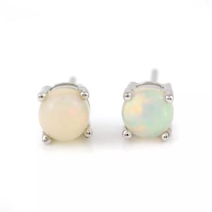 Tiny 5mm Round Cabochon Ethiopian Welo Opal Stud Earrings 925 Sterling Silver, White Opal Studs Earrings, Opal Studs, Opal Push Back Studs
