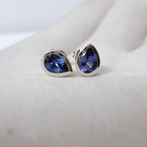 7X5mm Pear Shape Tanzanite Studs Earrings, Natural Tanzanite Teardrop Earrings For Women, Handmade Bezel Setting Earrings For Women Jewelry