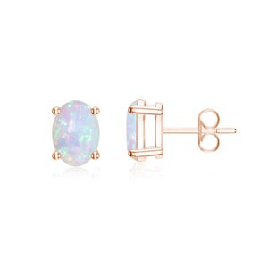 Natural White Ethiopian Opal Oval Studs Earrings, Gold Plated Opal Solitaire Earrings, Opal Oval Cabochon Studs Earrings For Her Unisex