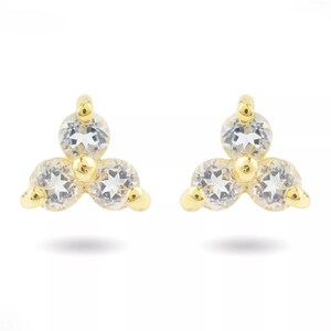 2mm Moissanite Three Stone Studs Earrings, 925 Sterling Silver Studs Earrings, Moissanite Studs, Moissanite Earrings, Gold Plated Earrings