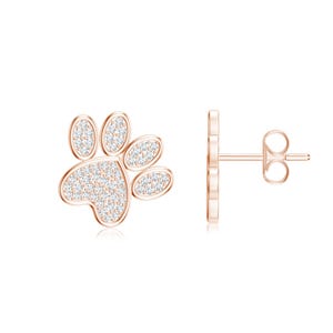 1 Carat Moissanite Vermeil Dog Paw Ear Studs, Pave Paw Print Stud Earrings Sterling Silver 925, Paw Print Studs, Gold Plated Tiny Paw Studs