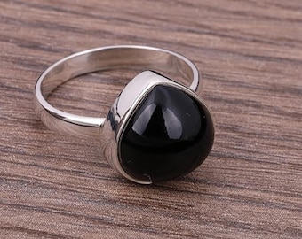 Black Onyx Ring Large 925- 925 Sterling Silver- 925 Silver Ring- Gift for Sister- Friendship day Gifts- Heart Gemstone Ring-Onyx Heart Ring