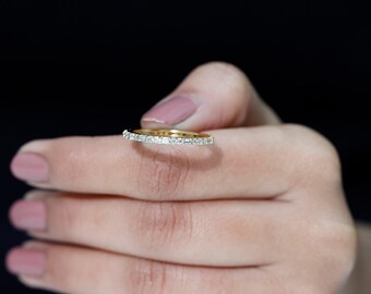 Moissanite Baguette Band Ring, 925 Sterling Silver Handmade Round & Baguette Full Eternity Band, Moissanite Dainty Band Ring, Stacking Band