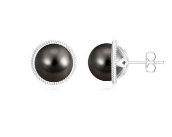 Pendientes de perla negra de Tahití (6, 8 y 10 mm), solitario de perla negra, regalo de cumpleaños, piedra de nacimiento de junio.