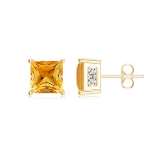 Charms Yellow Citrine 6mm Princes Cut Square Earrings - Made with 925 Sterling Silver Gold Plated Natural Gemstones Minimalist Gift For Her