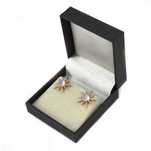 Pendientes de botón con piedra lunar y moissanita Starburst, pendientes de estrella del norte de plata de ley 925, joyería hecha a mano, regalo de festival para ella, pendientes de botón