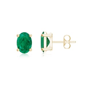 Zambian Emerald 7x5mm Oval Studs Earrings, 925 Silver Gold Plated Precious Gemstone Studs, Ruby Tanzanite Sapphire Aquamarine Studs Earrings