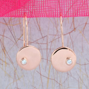 Gold Plated Round Coin Earrings · Dainty CZ Dangle Earrings · Geometrical Circle Earrings · 14k Gold Filled Earrings · Bridal Earrings
