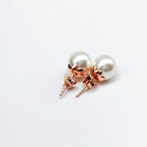 Stud Pearl Earrings, Rose Gold 8 mm White Pearl Stud Earrings, Sweet 16, Cream Pearl Earrings, Gold Fill Wedding Jewelry, Bridesmaid Gift