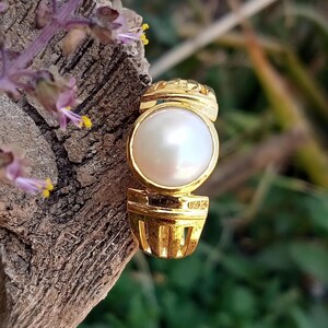 Gold Pearl Ring - 18K Gold Plated Ring Men - Golden Pinky Rings For Men - Designer Gemstone Ring - Silver Rings For Men - Mens Jewelry Gifts