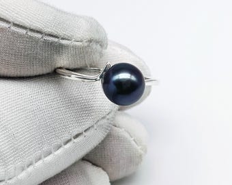 Natural Pearl Engagement Ring Solitaire Wedding Ring Minimalist Pearl Ring Birthstone Gift For Women Mother Birthday 925 Silver Ring For Her