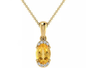 Yellow Citrine CZ Moissanite Half Halo Pendant neckalce In 14k Gold Plated Three Color Citrine Pendant For Women, Silver Pendant Jewelry
