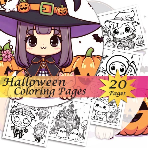 Cute Halloween Coloring Pages, Halloween Coloring Book, Coloring Book for Adults, Spooky Coloring Pages, Spooky Digital Coloring Book
