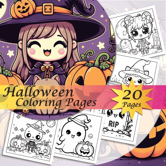 Halloween Coloring Book, Cute Halloween Coloring Pages, Coloring Book for Adults, Spooky Coloring Pages, Spooky Digital Coloring Book