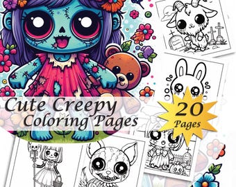 Spooky Coloring Pages, Creepy Coloring Pages, Coloring Book for Adults, Cute Coloring Pages, Fun Coloring Pages, Spooky Cute Coloring