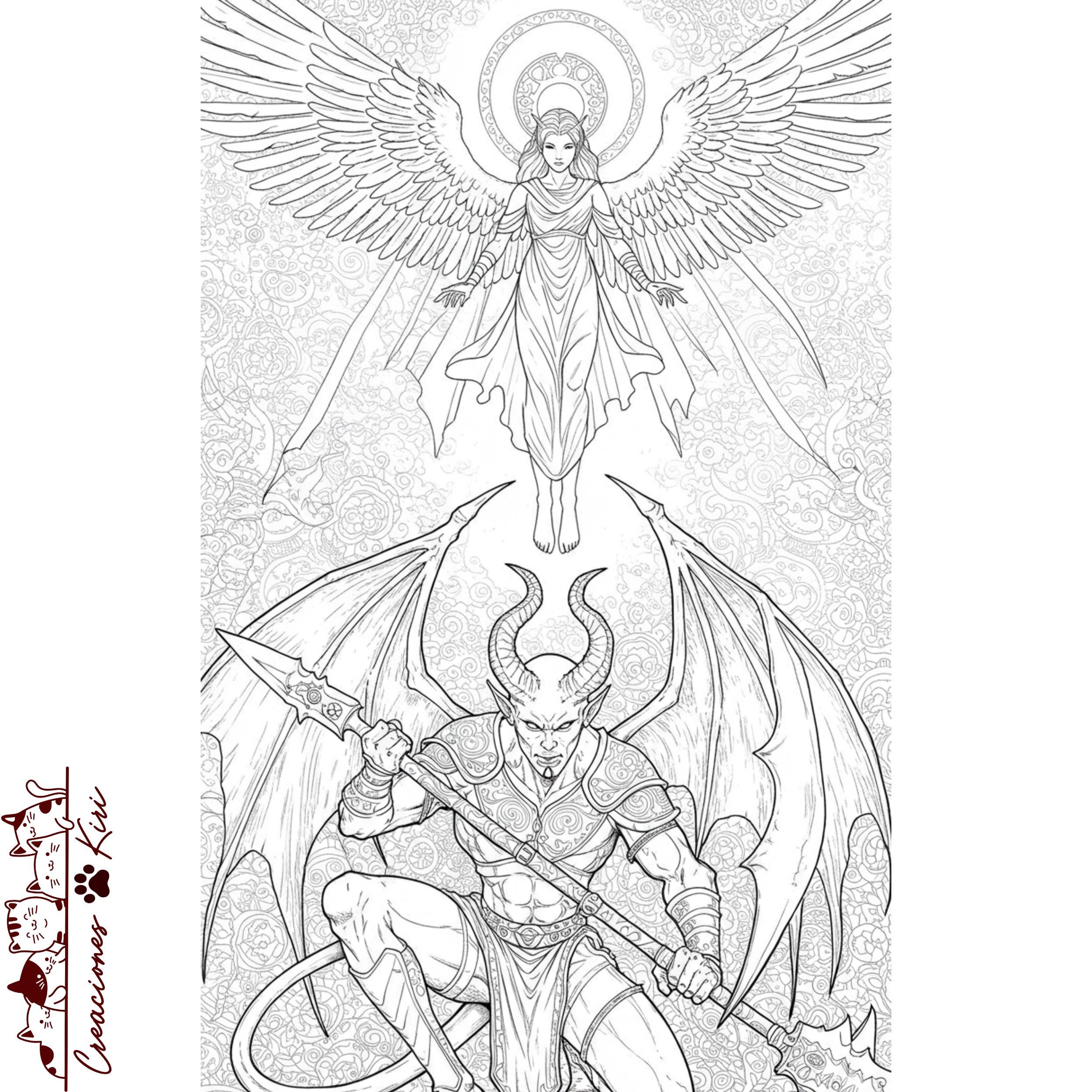 35 Angels Vs Demons Coloring Book – Epic Battle Fantasy Art