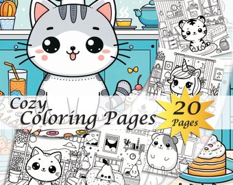 Cozy Cute Coloring, Little Corner Coloring Pages, Cozy Coloring Pages, Coloring Book for Adults, Cute Coloring Pages, Animals Coloring