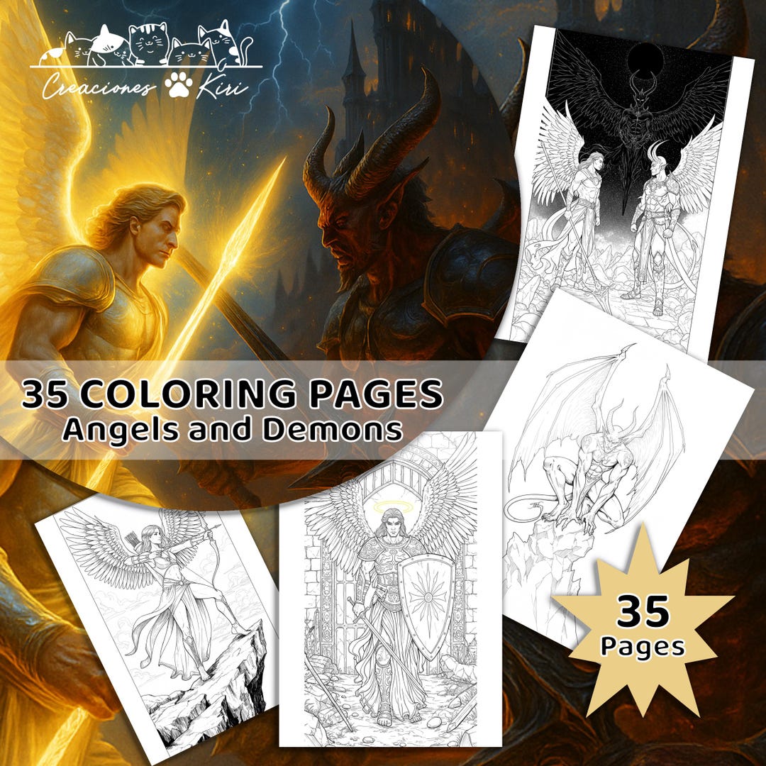 35 Angels Vs Demons Coloring Book – Epic Battle Fantasy Art