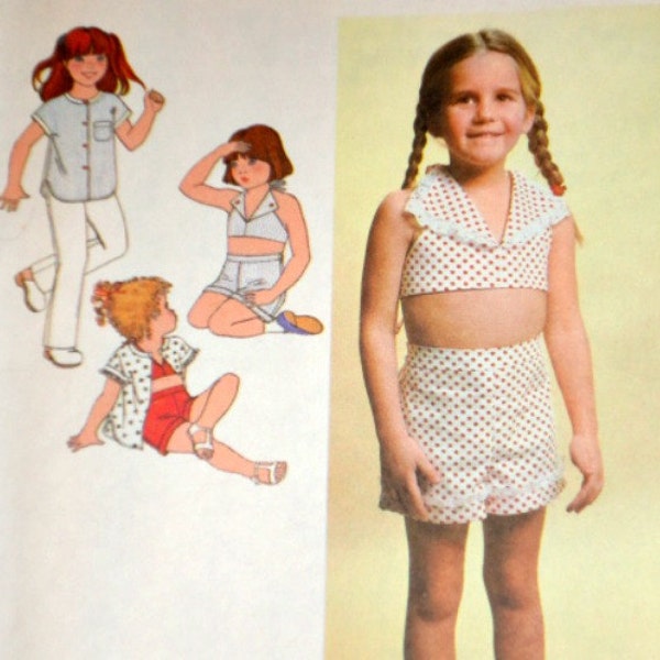 Vintage 1970's Simplicity 9054 Sewing Pattern, Child's Shirt, Halter, Pants Or Shorts, Size 5, Factory Folded