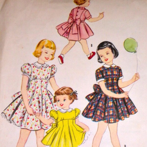 Vintage 1950's McCall's 3303 Sewing Pattern, Child's Dress With Detachable Collar And Cuffs And Petticoat, Size 1