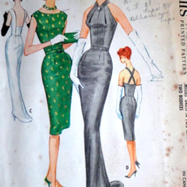 Misses'  Evening Cocktail Evening Dress in Two Lengths, McCall's 5618 Vintage 60's Sewing Pattern, Size 14, Bust 34