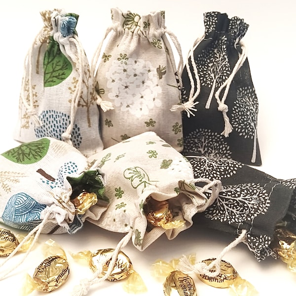 Bolsas con cordón, bolsas de joyería y golosinas de muselina de algodón, sacos de regalos y regalos para fiestas, 5x4 pulgadas, envoltorio de regalo reutilizable ecológico