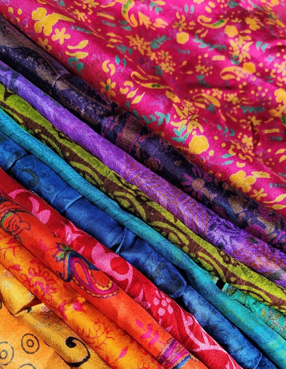 Sari Silk Fabric Fat Quarter and Smaller Cuts, Indian Recycled