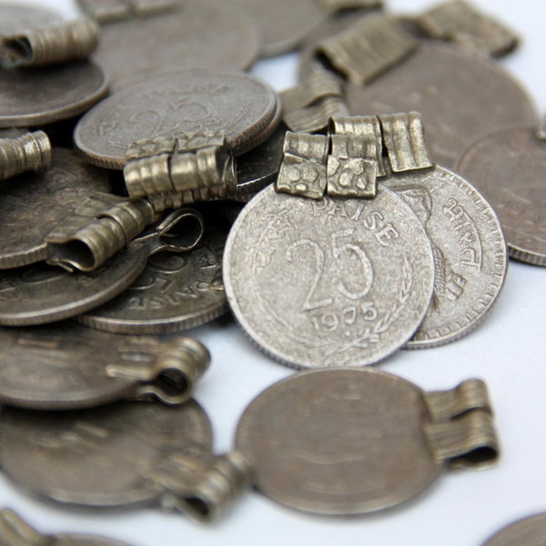 Indian Vintage Banjara Coins, Coin Beads, 10 Pc Set, Ethnic Tribal Jewelry Supply, Belly Dance, Gypsy, Bag Embellishments