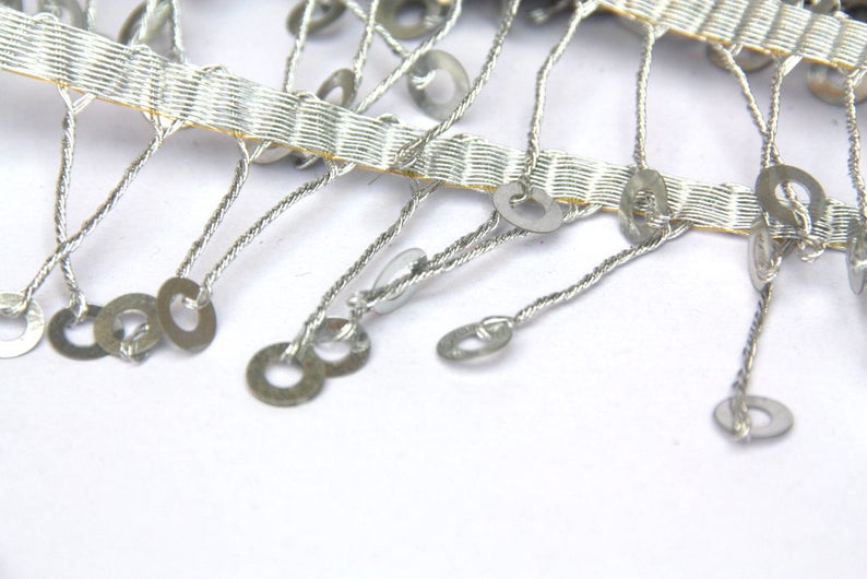 Silver Metallic Fringe Trim Indian Fringe Lace 1 Yard Etsy