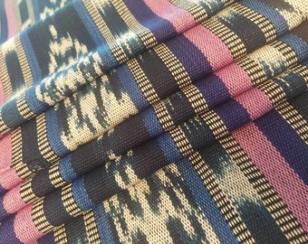 Gautemala Indigo & Pink Stripes Ikat Fabric, Cotton Textile, Ethnic Home Decor, Upholstery, Interior Design Fabrics, 36" wide Fair Trade