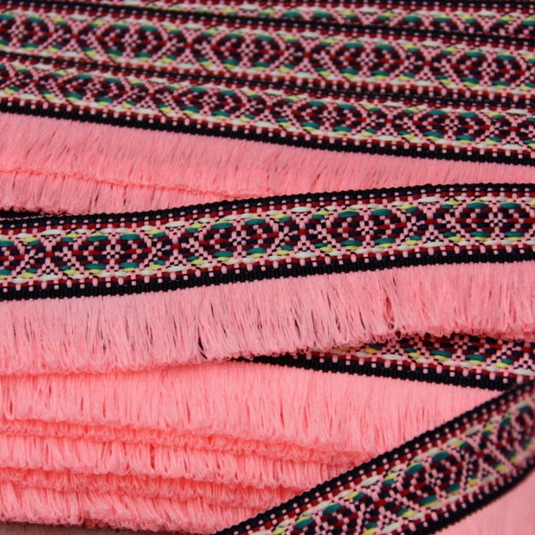 Sari Trim, Fringe Trim Pink, Hippy Boho Fringe tape, Indian fringe trim, Home Decor, Pillow Trim, 1 yard