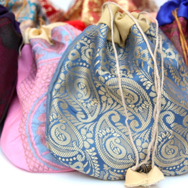 Drawstring Jewelry Bags, Potli Pouches, 50piece, Party Wedding Favor Pouch, 7x6, Sustainable Gift and Merchandise Bags, Recyled & Fair Trade