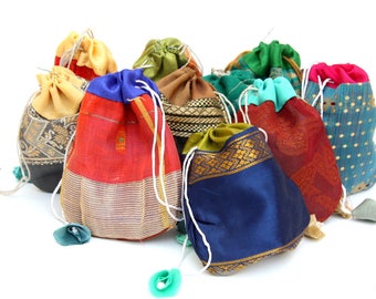 Sustainable Jewerly Bags,  Recycled Indian Sari Pouches, 50 pc, Potli Pouches, Party Wedding  Favor Gift Bags, 3x4 inch, Merchandise Bag