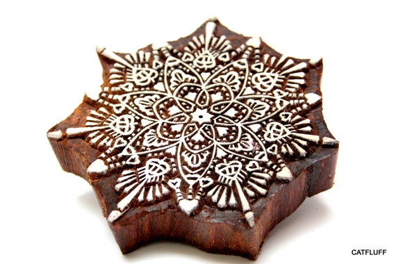 5 Inch Textile Large Printing Stamp Mandala Round Design Big Wood Block