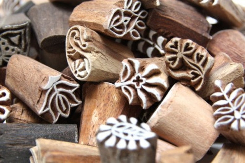 Pottery Stamps Paper Stamping Craft Indian Wood Printing Mini Size Stamps Fabric Block Printing Textile Assorted Blocks,